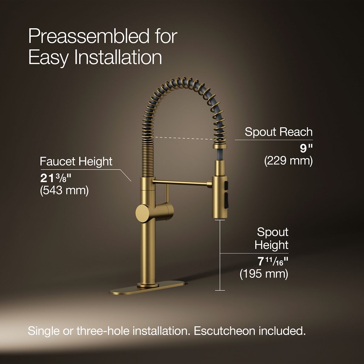 KOHLER K-22973 Crue Semi-professional kitchen sink faucet with three-function sprayhead