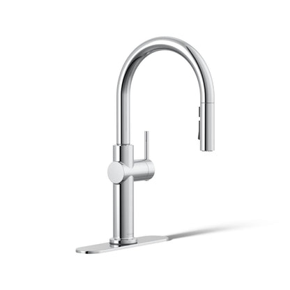 KOHLER K-22974-RT2 Crue Touchless Pull-down Kitchen Sink Faucet with Three-function Sprayhead, Polished Chrome - 3/4 view of 