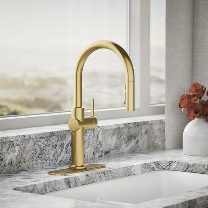 KOHLER K-22974-RT2 Crue Touchless Pull-down Kitchen Sink Faucet with Three-function Sprayhead, Vibrant Brushed Moderne Brass 