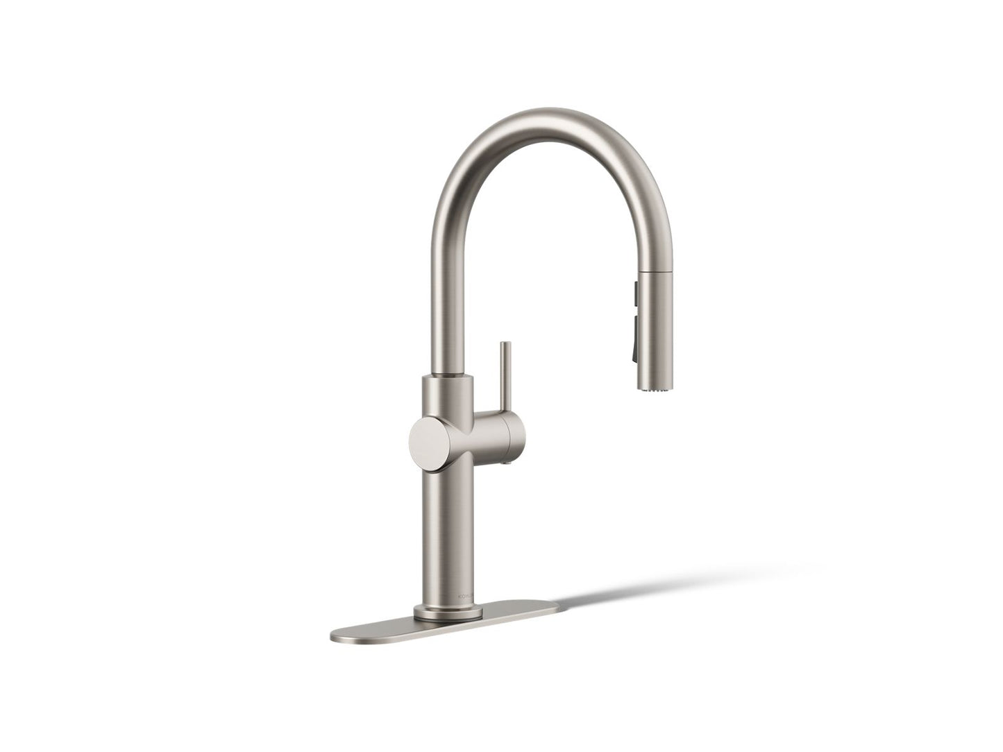 KOHLER K-22974-RT2 Crue Touchless Pull-down Kitchen Sink Faucet with Three-function Sprayhead, Vibrant Stainless - 3/4 view o