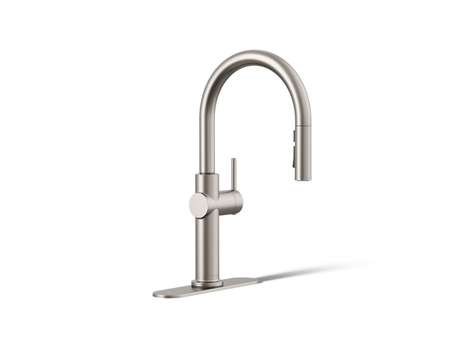 KOHLER K-22974-RT2 Crue Touchless Pull-down Kitchen Sink Faucet with Three-function Sprayhead, Vibrant Stainless - 3/4 view o