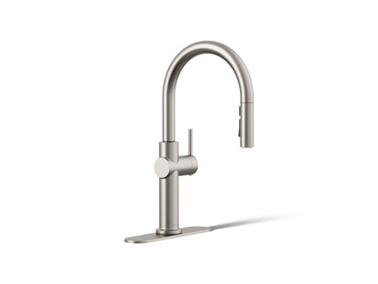 KOHLER K-22974-RT2 Crue Touchless Pull-down Kitchen Sink Faucet with Three-function Sprayhead, Vibrant Stainless - 3/4 view o