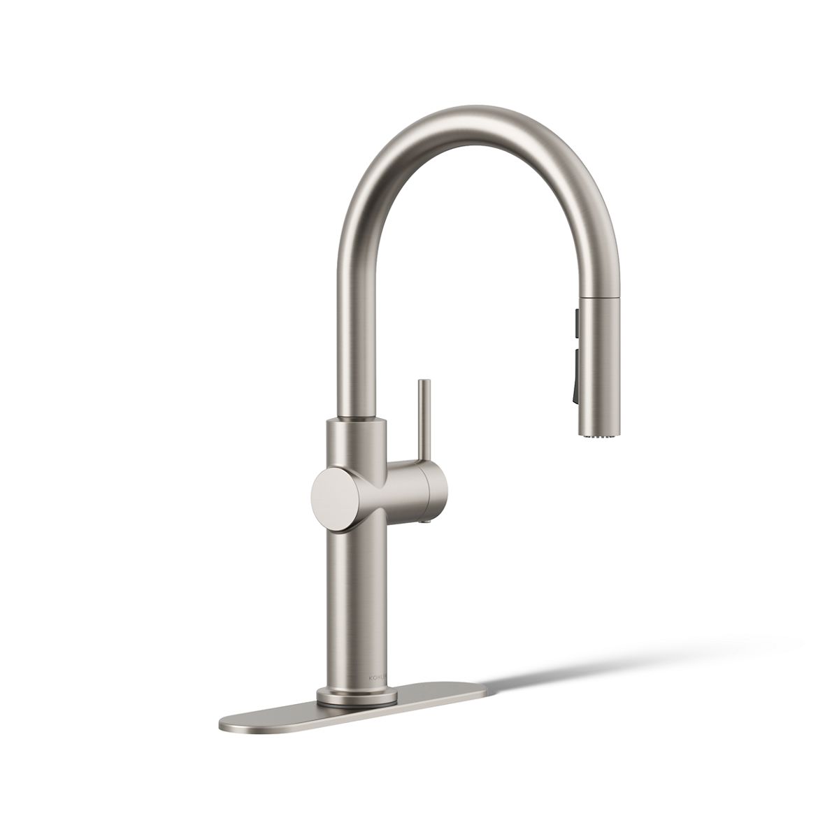 KOHLER K-22974-RT2 Crue Touchless Pull-down Kitchen Sink Faucet with Three-function Sprayhead, Vibrant Stainless - 3/4 view o