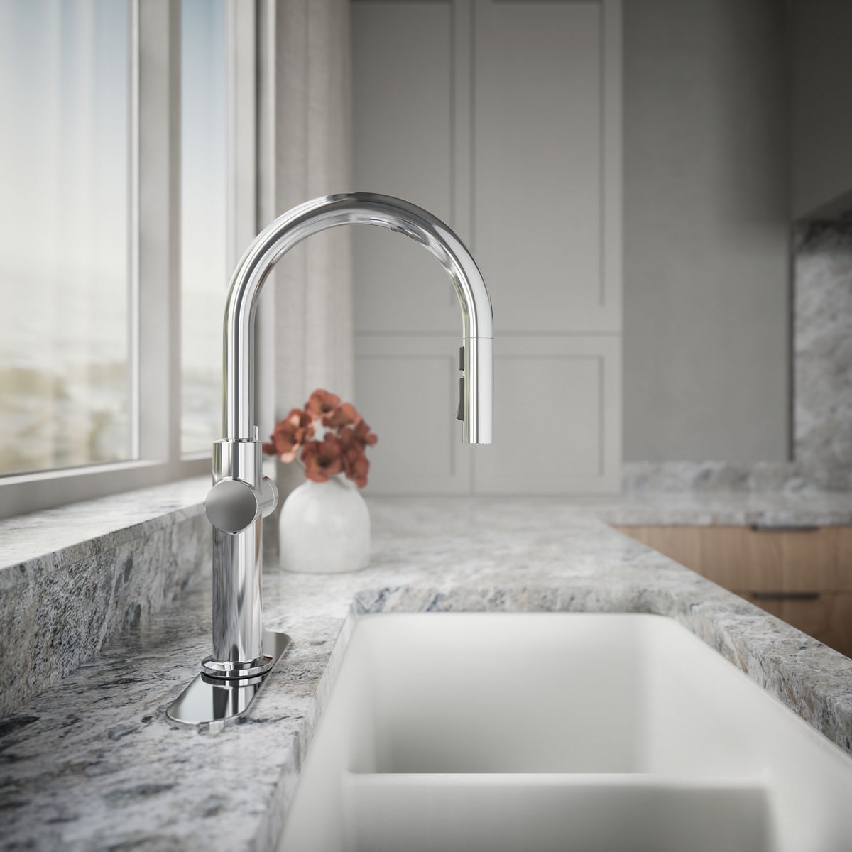 KOHLER K-22974 Crue Touchless pull-down kitchen sink faucet with three-function sprayhead