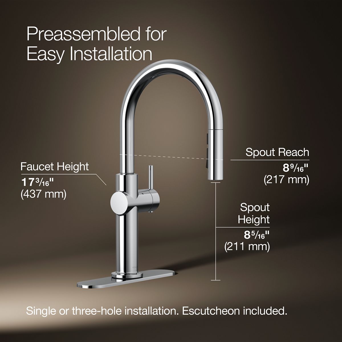 KOHLER K-22974 Crue Touchless pull-down kitchen sink faucet with three-function sprayhead