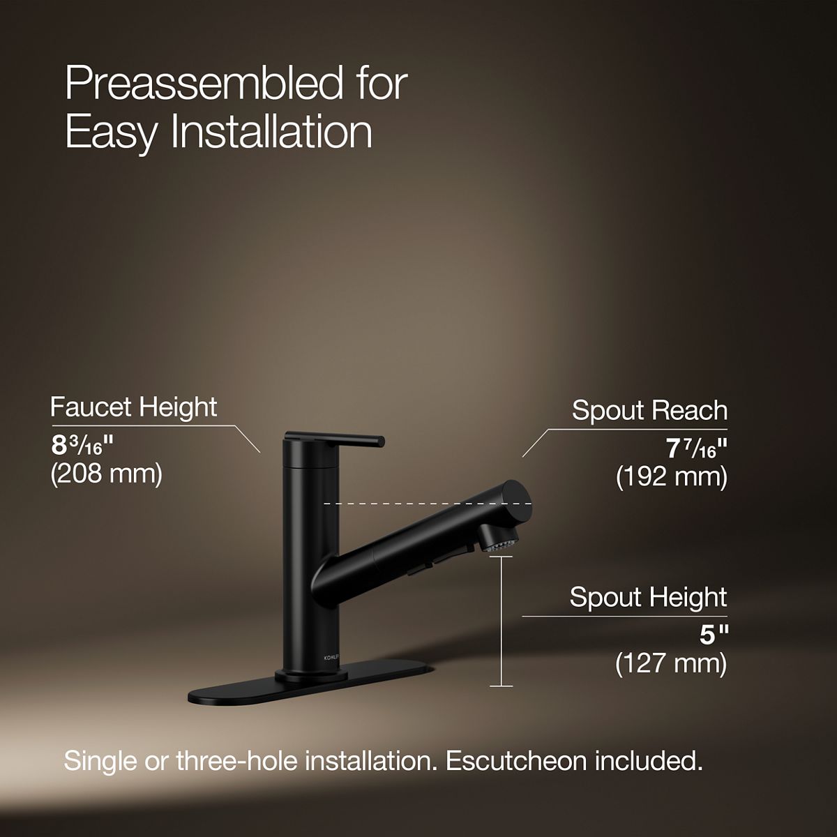KOHLER K-22976 Crue Pull-out kitchen sink faucet with three-function sprayhead