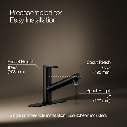 KOHLER K-22976 Crue Pull-out kitchen sink faucet with three-function sprayhead