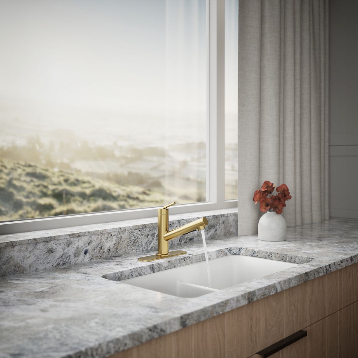 KOHLER K-22976 Crue Pull-out kitchen sink faucet with three-function sprayhead