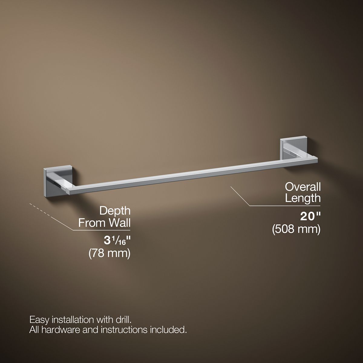 KOHLER K-23284 Square 18" towel bar