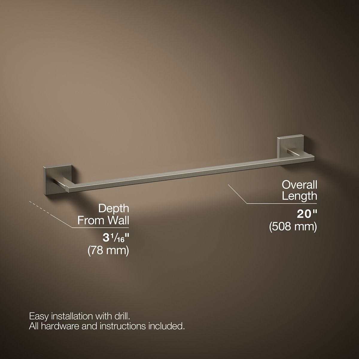 KOHLER K-23284 Square 18" towel bar