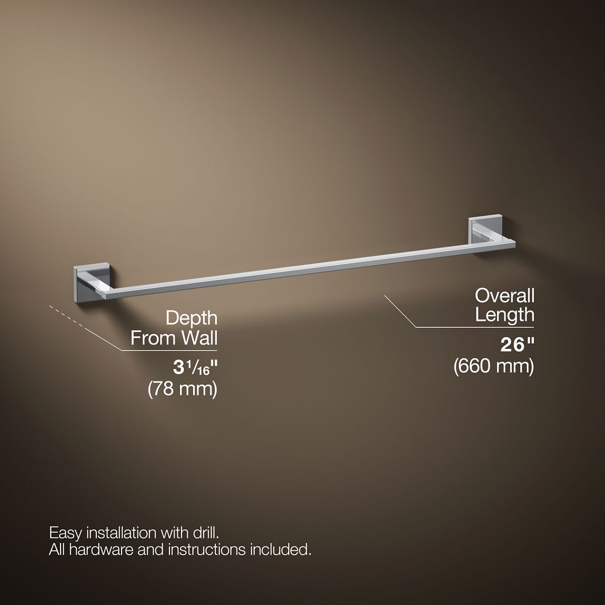 KOHLER K-23285 Square 24" towel bar