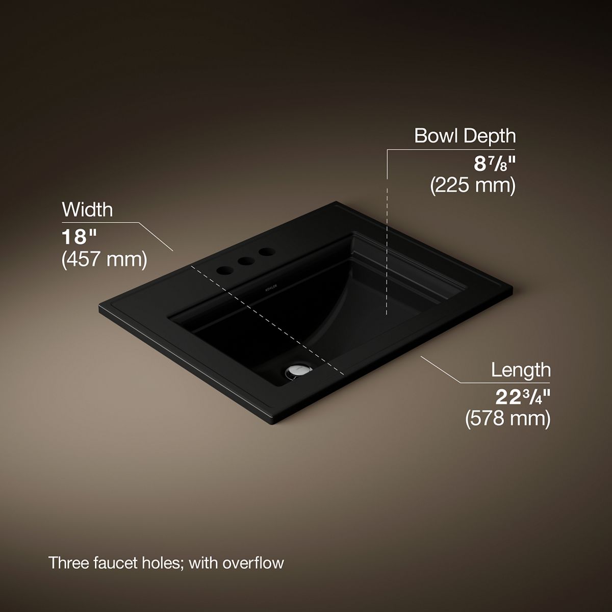 3/4 view of product with dimensions