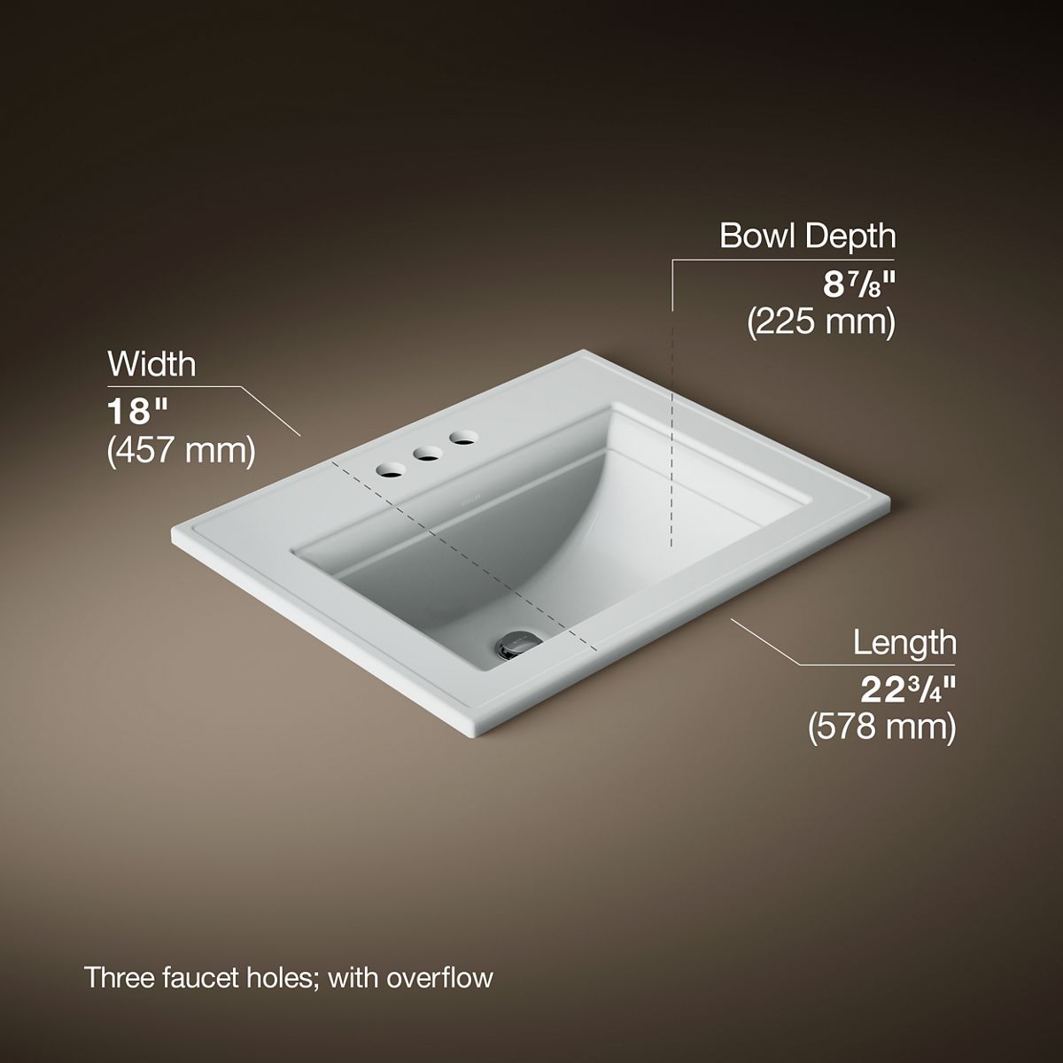 3/4 view of product with dimensions