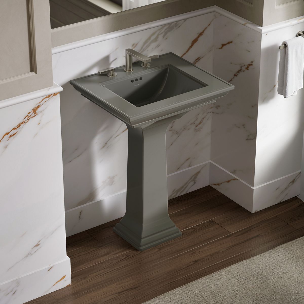 KOHLER K-2344-8 Memoirs Stately 25" Rectangular Pedestal Bathroom Sink, Thunder Grey - image focused on single product story