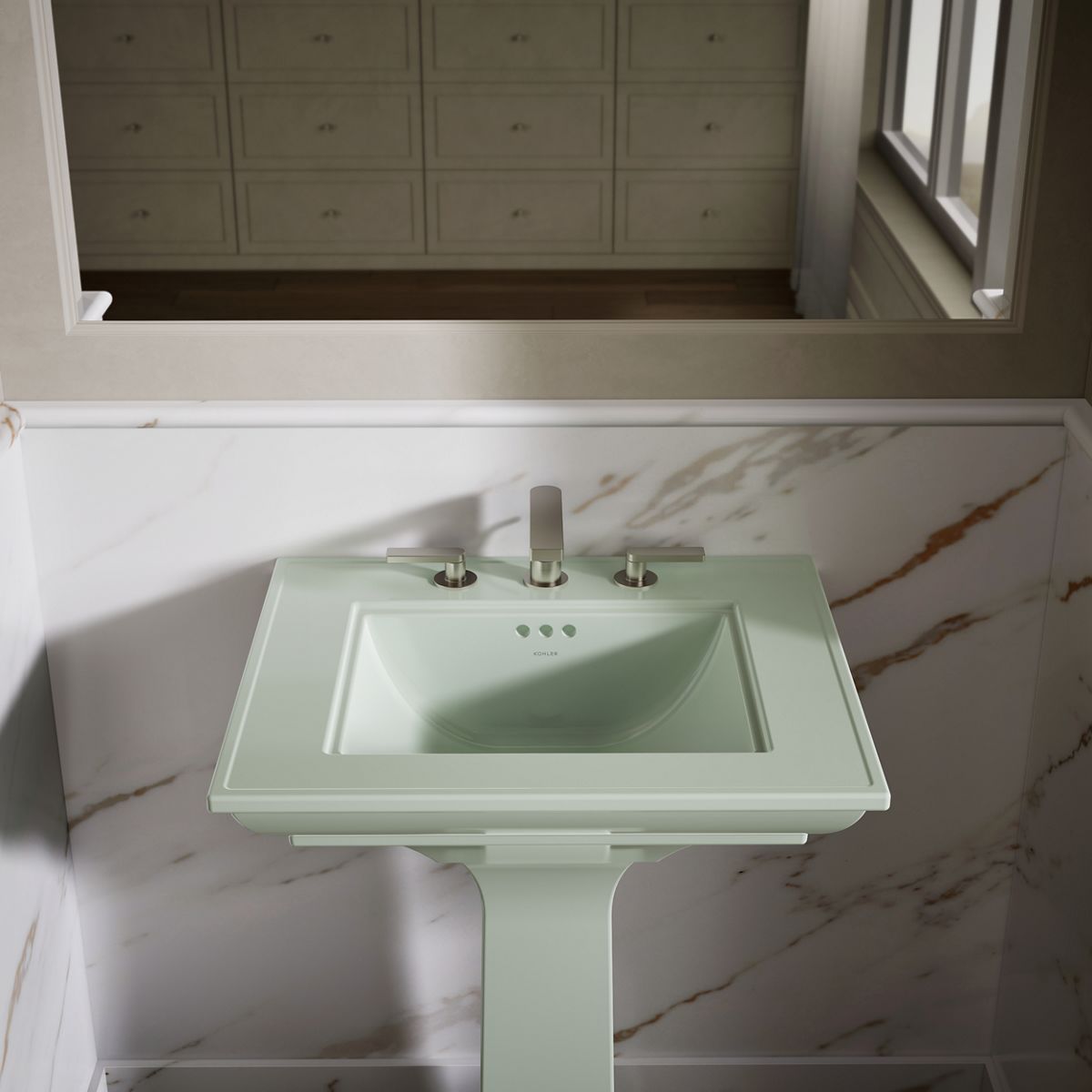 KOHLER Memoirs Stately Pedestal Sink Combination with 8" Widespread in White (K-2344-8-0) - Aspen Green