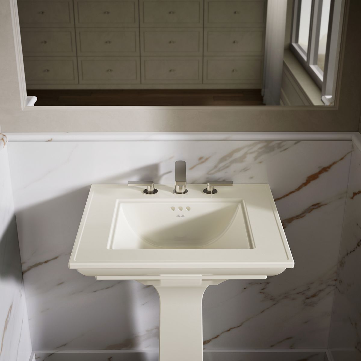 KOHLER Memoirs Stately Pedestal Sink Combination with 8" Widespread in White (K-2344-8-0) - Biscuit