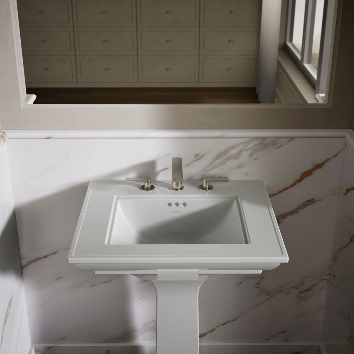 KOHLER Memoirs Stately Pedestal Sink Combination with 8" Widespread in White (K-2344-8-0) - Ice Grey
