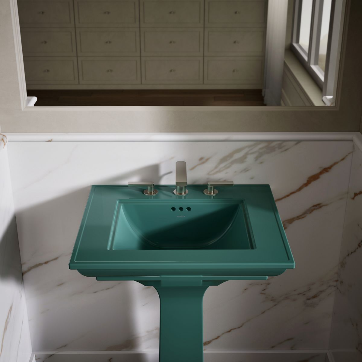 KOHLER Memoirs Stately Pedestal Sink Combination with 8" Widespread in White (K-2344-8-0) - Teal