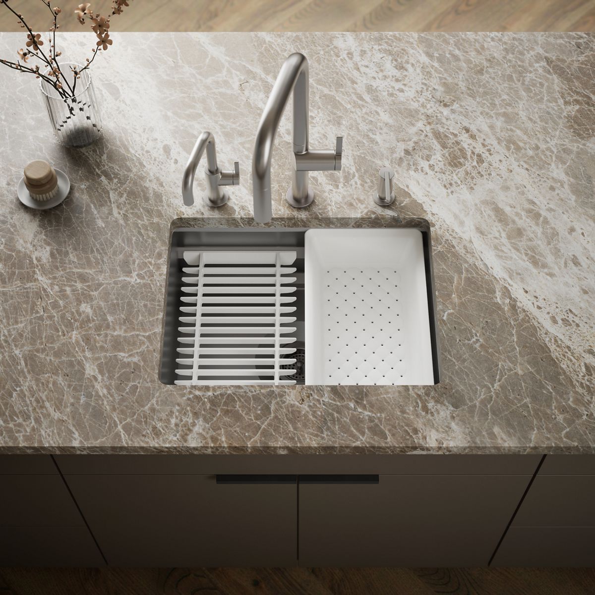 KOHLER K-23650 Prolific 23" undermount single-bowl workstation kitchen sink
