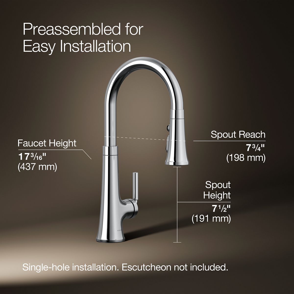 KOHLER K-23764 Tone Pull-down kitchen sink faucet with three-function sprayhead