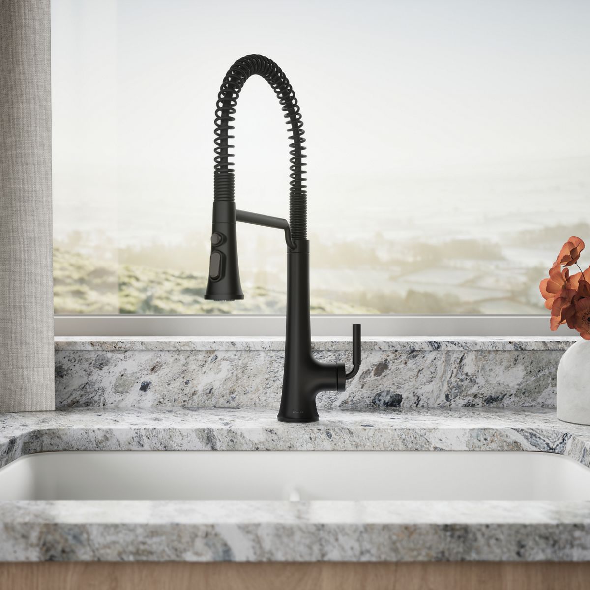 KOHLER K-23765 Tone Semi-professional pull-down kitchen sink faucet with three-function sprayhead
