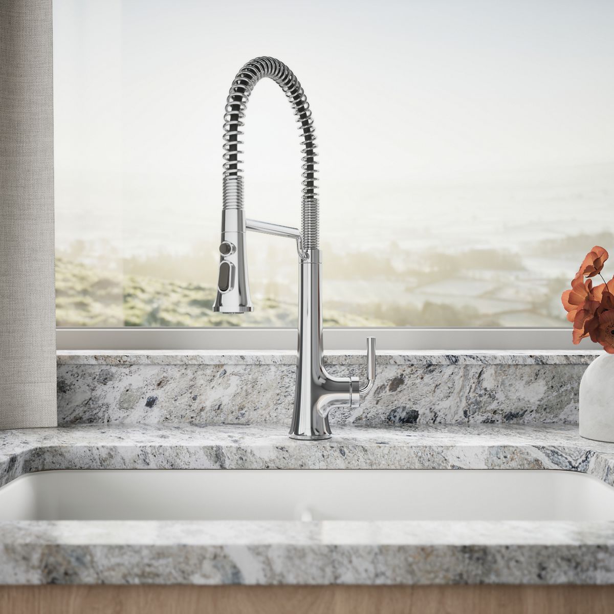 KOHLER K-23765 Tone Semi-professional pull-down kitchen sink faucet with three-function sprayhead