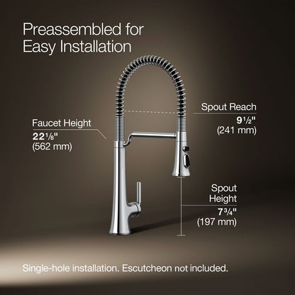KOHLER K-23765 Tone Semi-professional pull-down kitchen sink faucet with three-function sprayhead