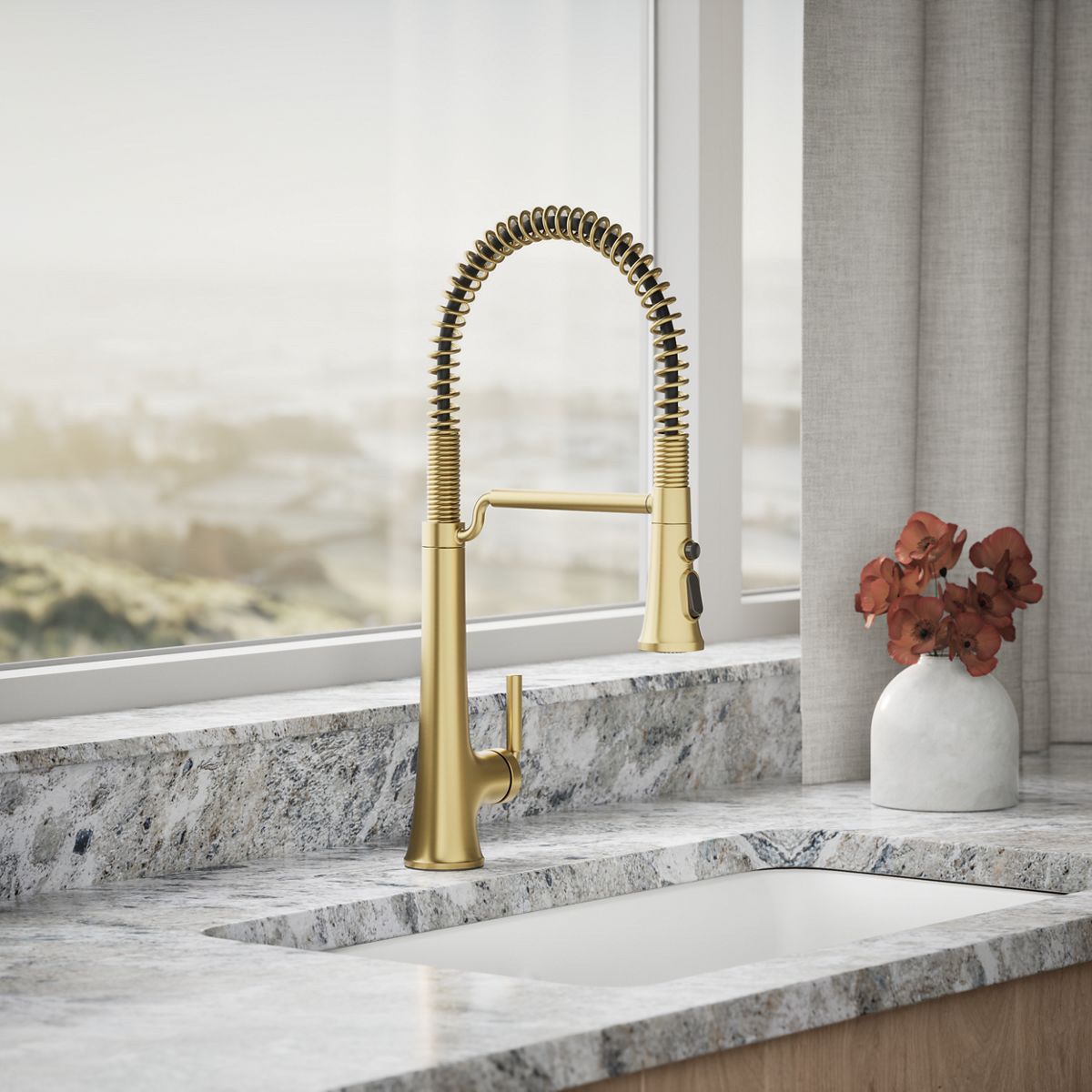 KOHLER K-23765 Tone Semi-professional pull-down kitchen sink faucet with three-function sprayhead