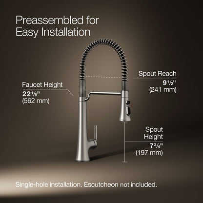 KOHLER K-23765 Tone Semi-professional pull-down kitchen sink faucet with three-function sprayhead