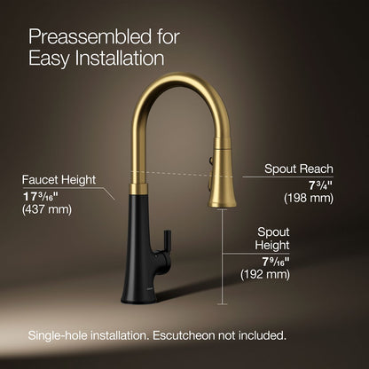 KOHLER K-23766 Tone Touchless pull-down kitchen sink faucet with three-function sprayhead