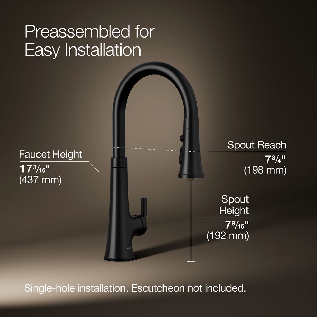 KOHLER K-23766 Tone Touchless pull-down kitchen sink faucet with three-function sprayhead