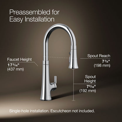 KOHLER K-23766 Tone Touchless pull-down kitchen sink faucet with three-function sprayhead