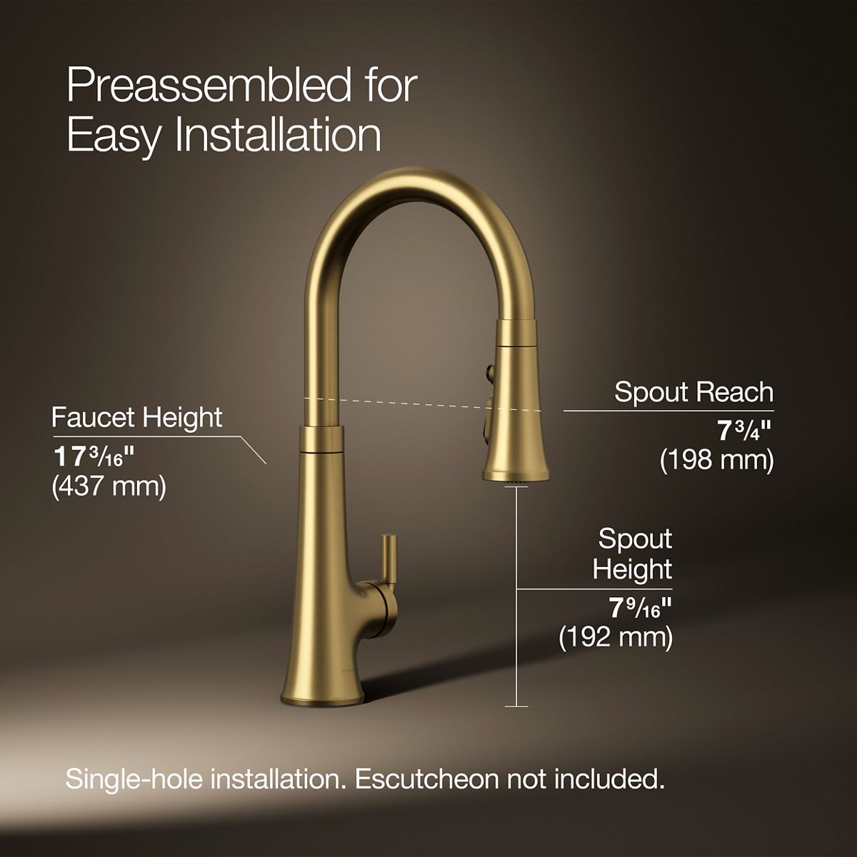 KOHLER K-23766 Tone Touchless pull-down kitchen sink faucet with three-function sprayhead