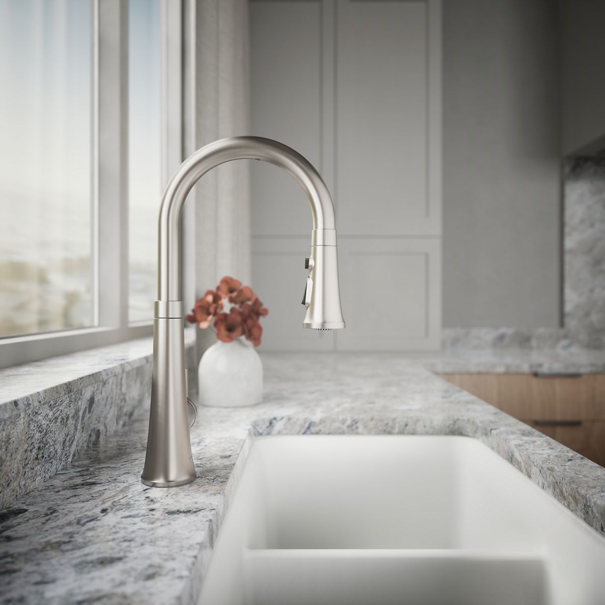 KOHLER K-23766 Tone Touchless pull-down kitchen sink faucet with three-function sprayhead