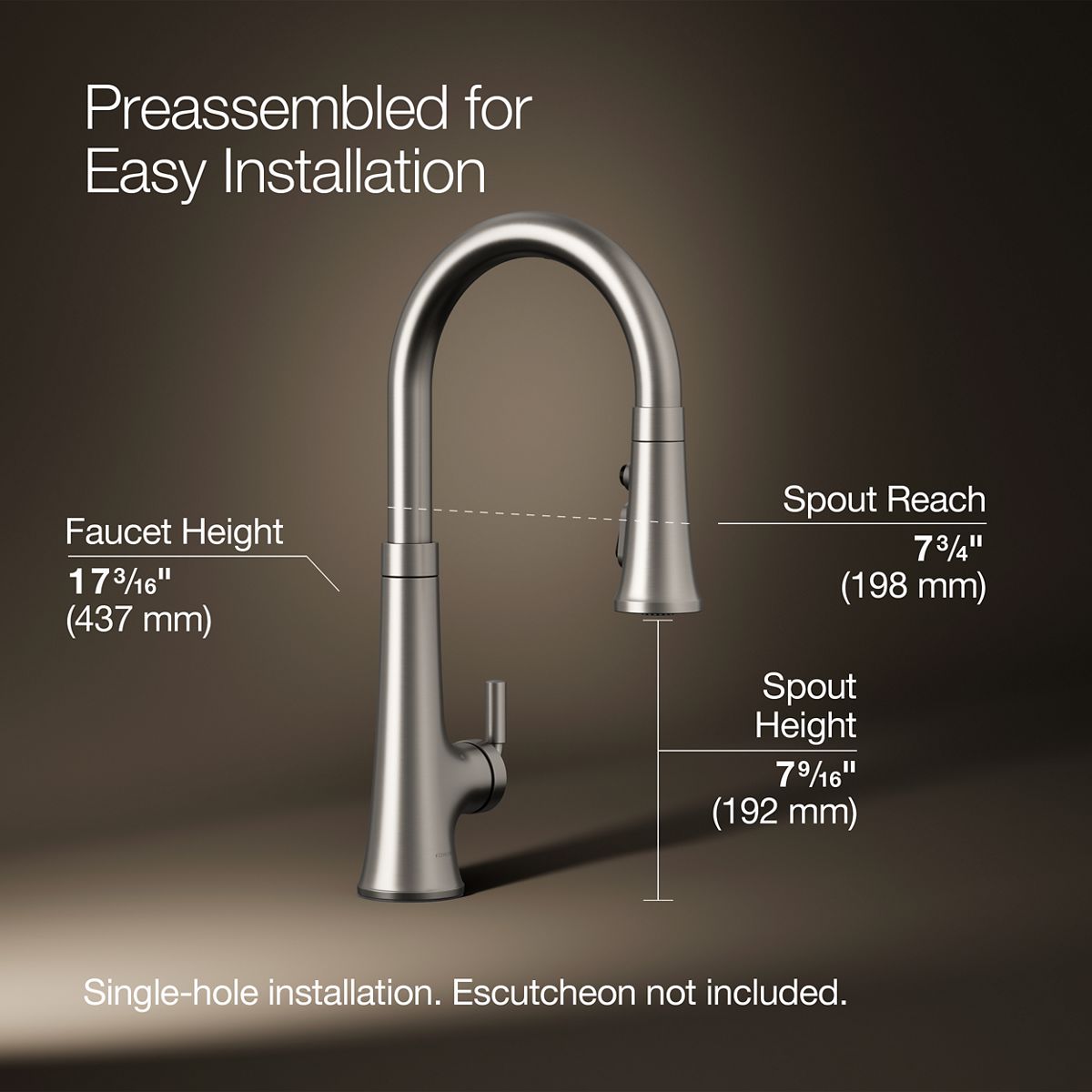 KOHLER K-23766 Tone Touchless pull-down kitchen sink faucet with three-function sprayhead