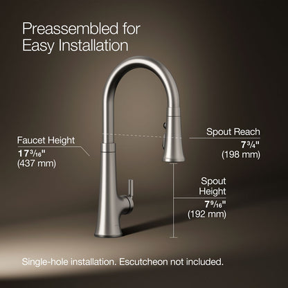 KOHLER K-23766 Tone Touchless pull-down kitchen sink faucet with three-function sprayhead