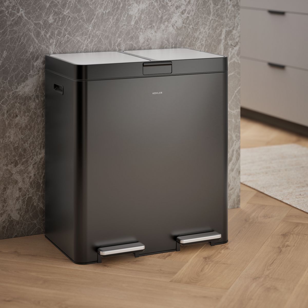 KOHLER K-23828 82-liter stainless steel dual-bin step trash can