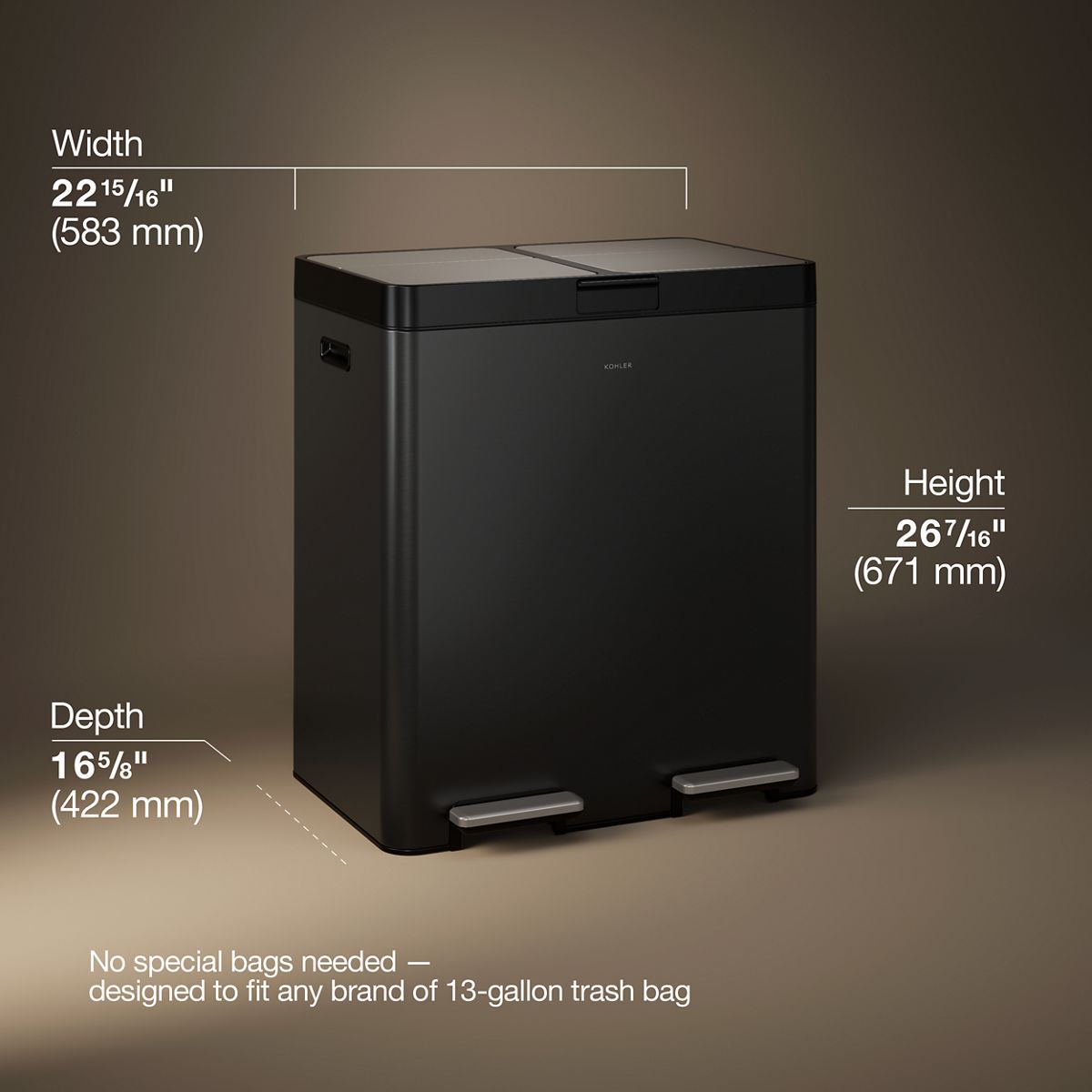 KOHLER K-23828 82-liter stainless steel dual-bin step trash can