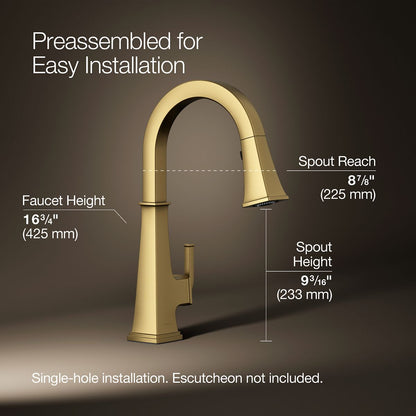 KOHLER K-23830 Riff Pull-down kitchen sink faucet with three-function sprayhead