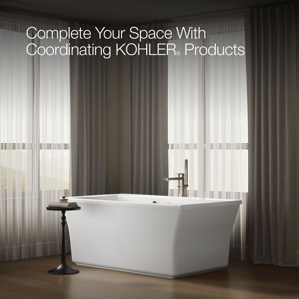 KOHLER K-24011-W1 Stargaze 60" x 34" freestanding bath with Bask heated surface and fluted shroud