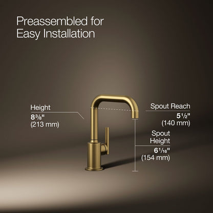KOHLER K-24077 Purist Beverage Faucet, vibrant brushed moderne brass - view 4