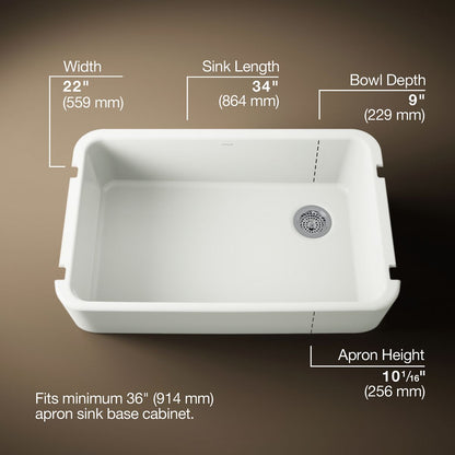 KOHLER Ironridge 34" undermount single-bowl farmhouse kitchen sink
