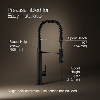 KOHLER K-24982 Purist Semi-professional kitchen sink faucet with three-function sprayhead