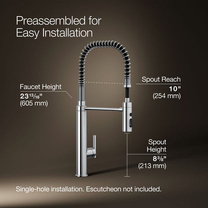 KOHLER K-24982 Purist Semi-professional kitchen sink faucet with three-function sprayhead
