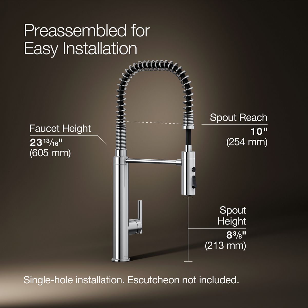 KOHLER K-24982 Purist Semi-professional kitchen sink faucet with three-function sprayhead
