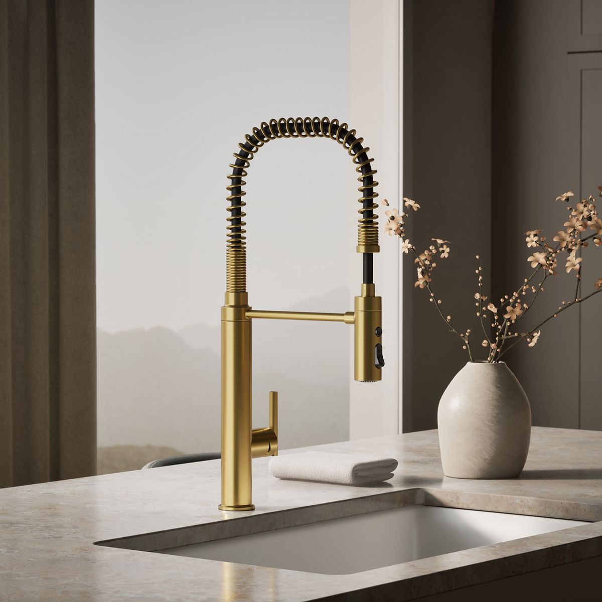 KOHLER K-24982 Purist Semi-professional kitchen sink faucet with three-function sprayhead