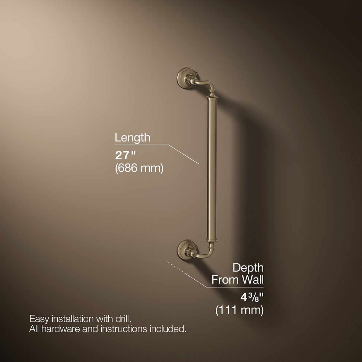 3/4 view of product with dimensions