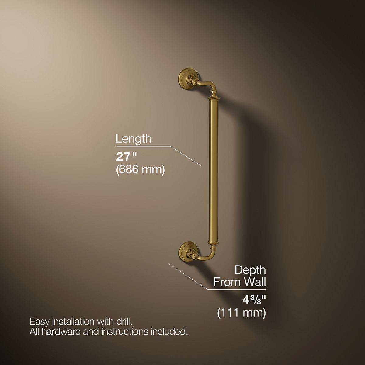 3/4 view of product with dimensions