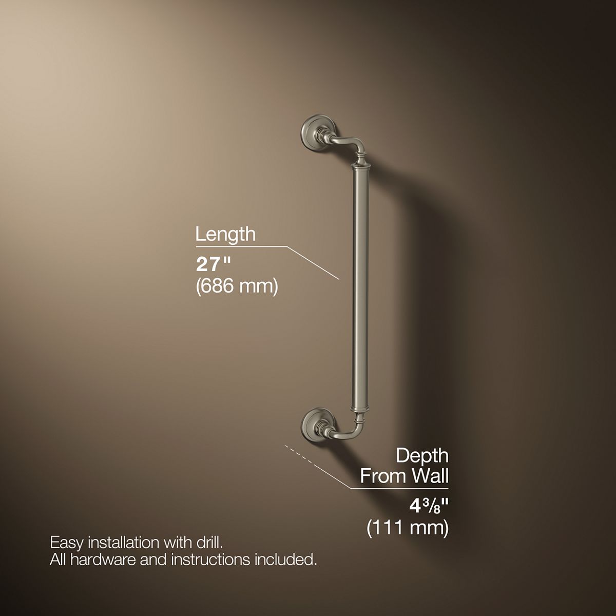 3/4 view of product with dimensions