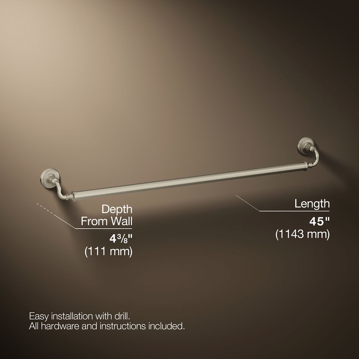 3/4 view of product with dimensions